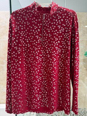 San Soleil Size XXL Silver Foil Hearts Red Long Sleeve Shirt